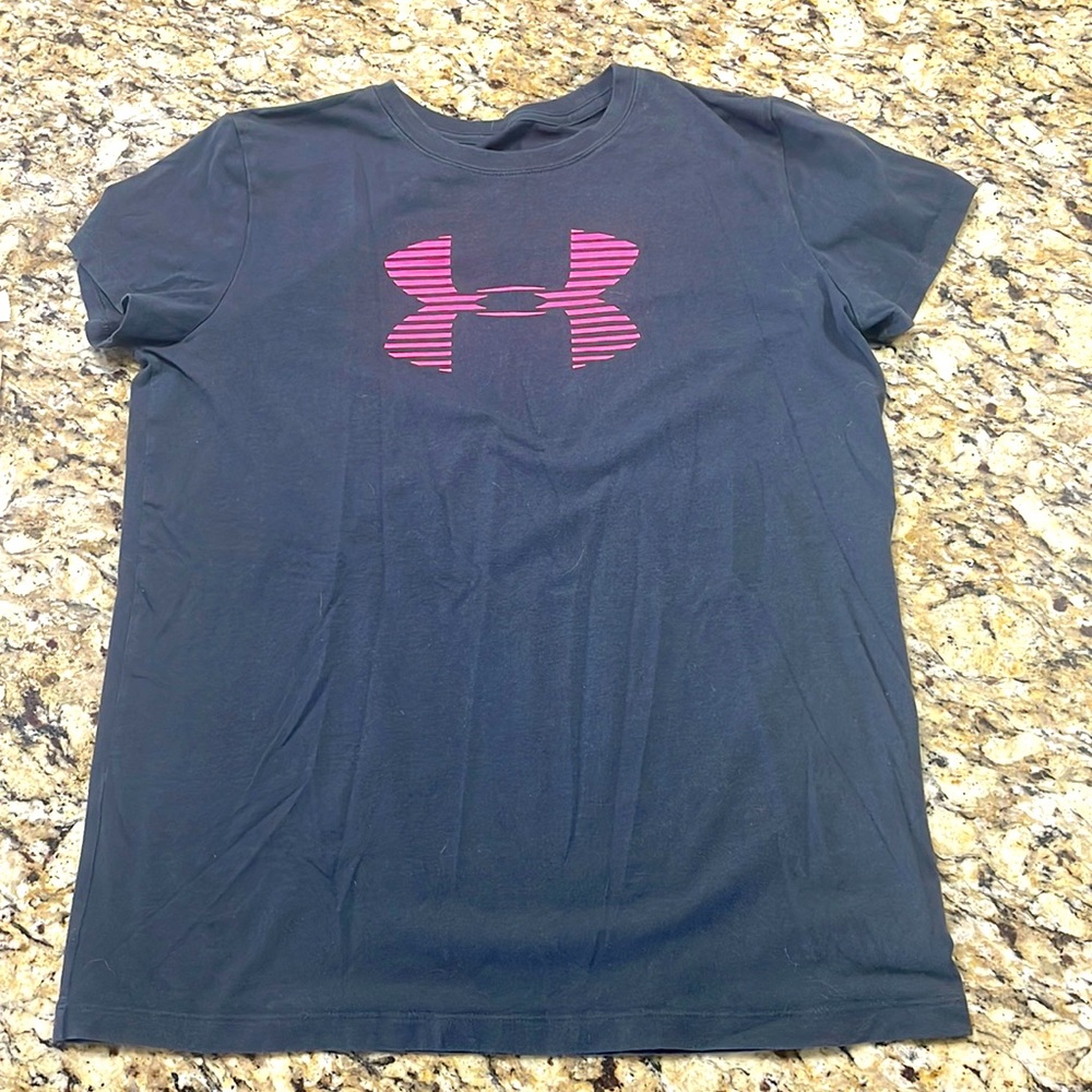 Grey and pink under armour shirt